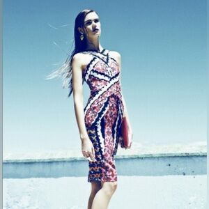 Peter Pilotto Digital Print Silk-Blend Peplum Waist Dress size 8